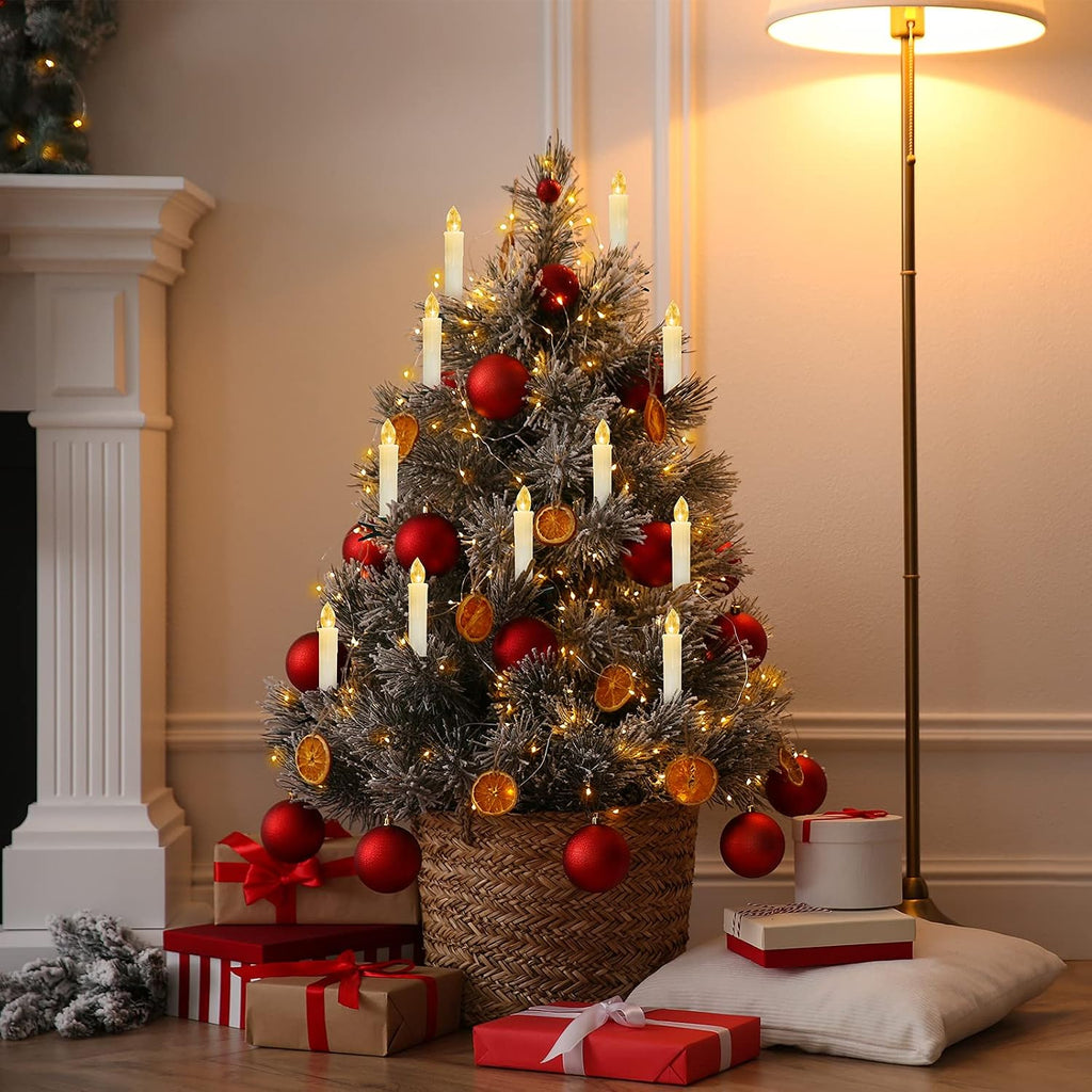 FPOO 24PCS Flameless Christmas Tree Candles with Remote Timer, Ivory