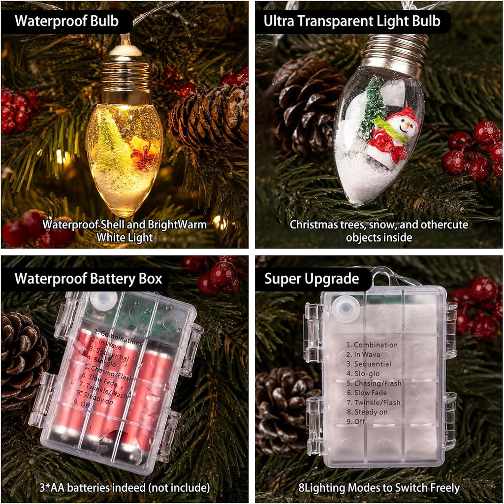 6.6FT Christmas Vintage Decor String Light - 10LED Snow Globe Bulbs String Lights with Tree & Snow & Cute Ornaments Christmas Indoor decorations for Home Patio Mantel Fireplace Xmas Tree Decoration