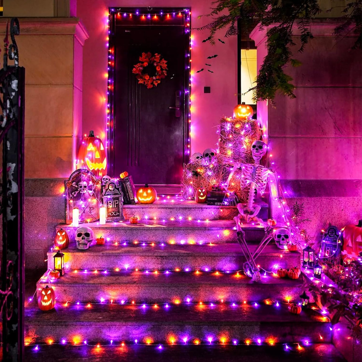 400FT Purple Orange LED Fairy Lights, String Lights with Remote, 8 Lighting Modes, Waterproof Light Strand for Halloween, Fall Decor, Porch, Window, Haunted House, Party, Indoor Outdoor Display