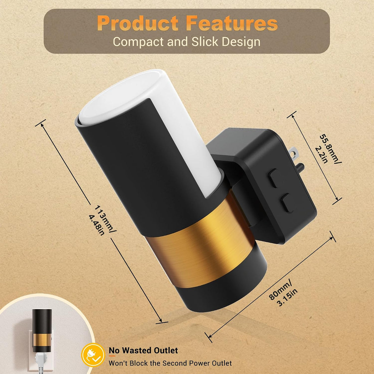 JandCase Plug in Night Light, Rotating Night Light with 3 Colors, Dimmable