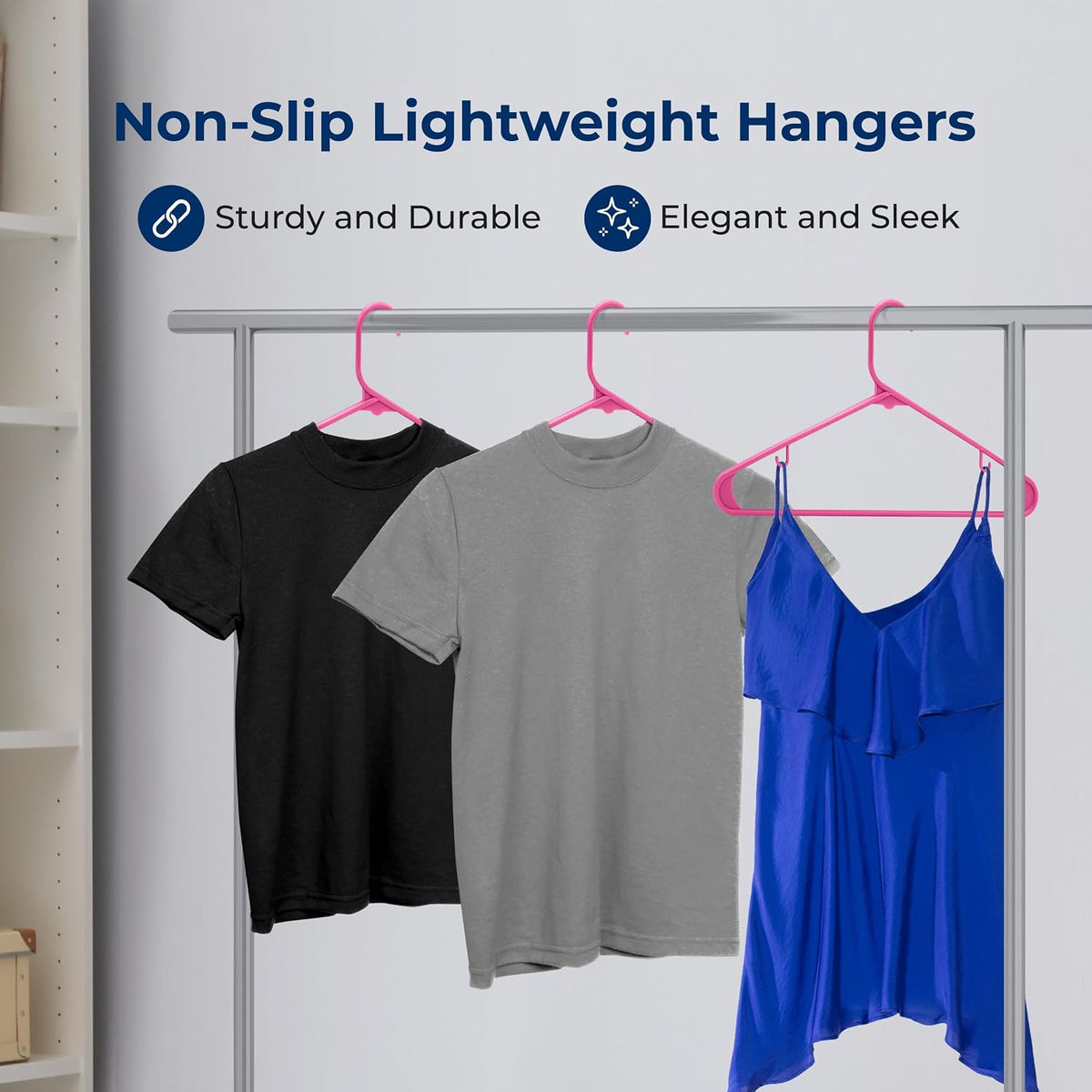 SereneLife 100 Pack Plastic Clothes Hangers | Keeps Shirts, Coats & Dresses Neatly Organized | Non-Slip Recycled ABS, Heavy Duty Design, Slim 0.24-Inch Profile, 5.5 Lbs Capacity | Pink