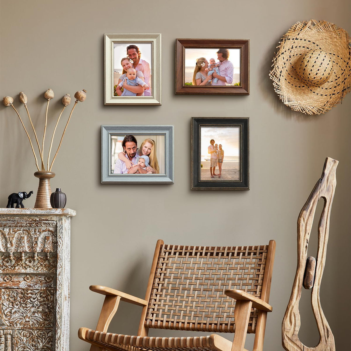 5x7 Picture Frame with Mat, 5 x 7 Assorted Photo Frame Set, 4 Pack