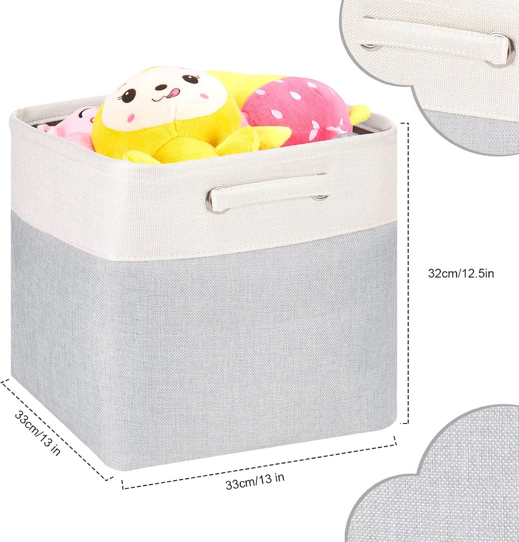 13x13x13 Storage Cube Bins 3 Pack -Linen-Feel Fabric Storage Boxes with Metal Frame & Foam Lining, Foldable Cube Organizer with Rope Handles for Shelf, Closet, Bedroom, Living Room