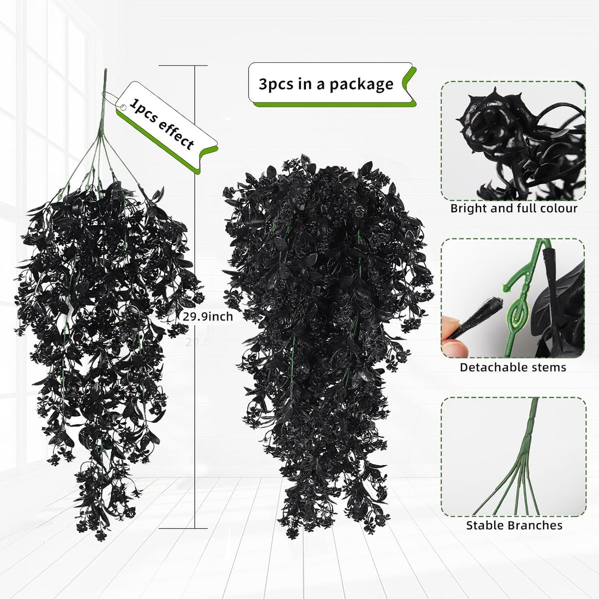 SJL Black Artificial Hanging Plant Faux Ivy Flower Fake Hanging Flowers