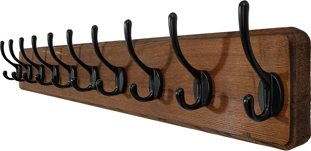 WEBI Rustic Coat Rack Wall Mount,10 Hooks,38 9/16" Long Coat Hooks Wall Mounted,16’’ Hole to Hole,Wood Coat Hanger Wall,Hook Rack Hooks for Hanging Coats,Jacket,Clothes,Hats,Brown