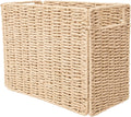 YAHUAN Foldable Woven Paper Rope Storage Basket Magazine Basket with Built-in Handles, Magazine Rack Floor, Hand-woven Book Basket Newspaper Holder for Living Room, Bedroom, Office (Paper rope)