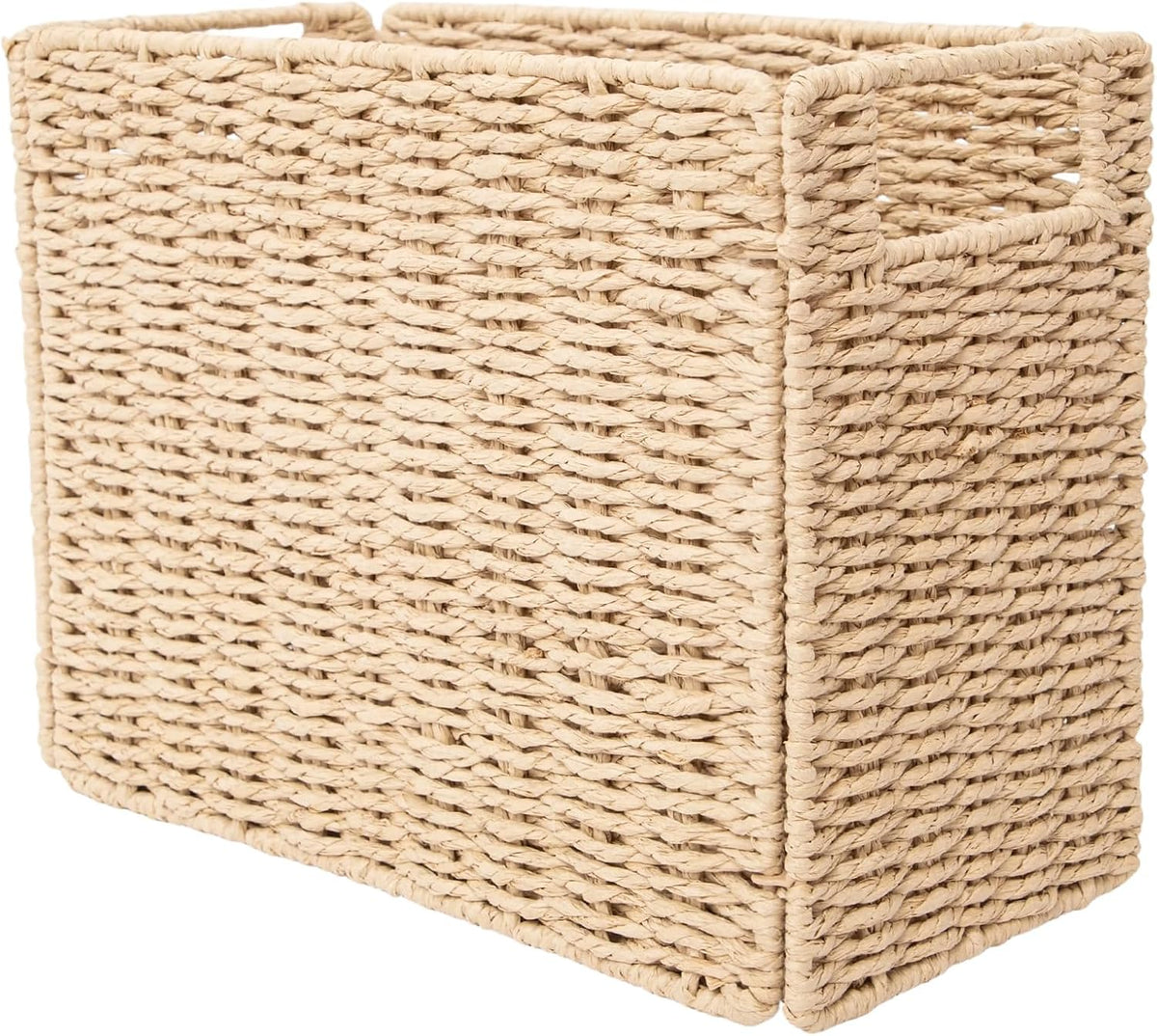 YAHUAN Foldable Woven Paper Rope Storage Basket Magazine Basket with Built-in Handles, Magazine Rack Floor, Hand-woven Book Basket Newspaper Holder for Living Room, Bedroom, Office (Paper rope)