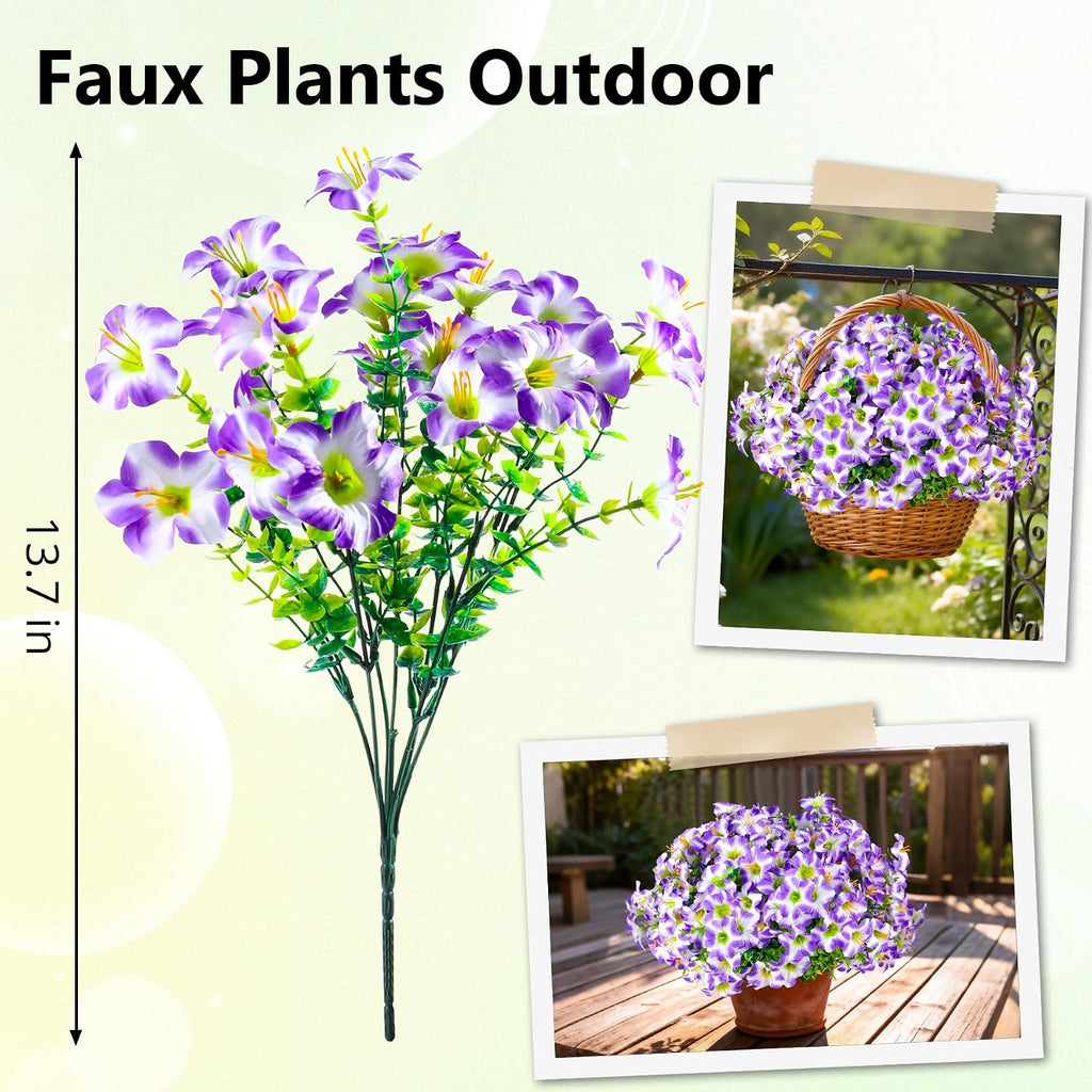 10pcs UV Resistant Faux Petunia Outdoor Flowers,Light Purple White