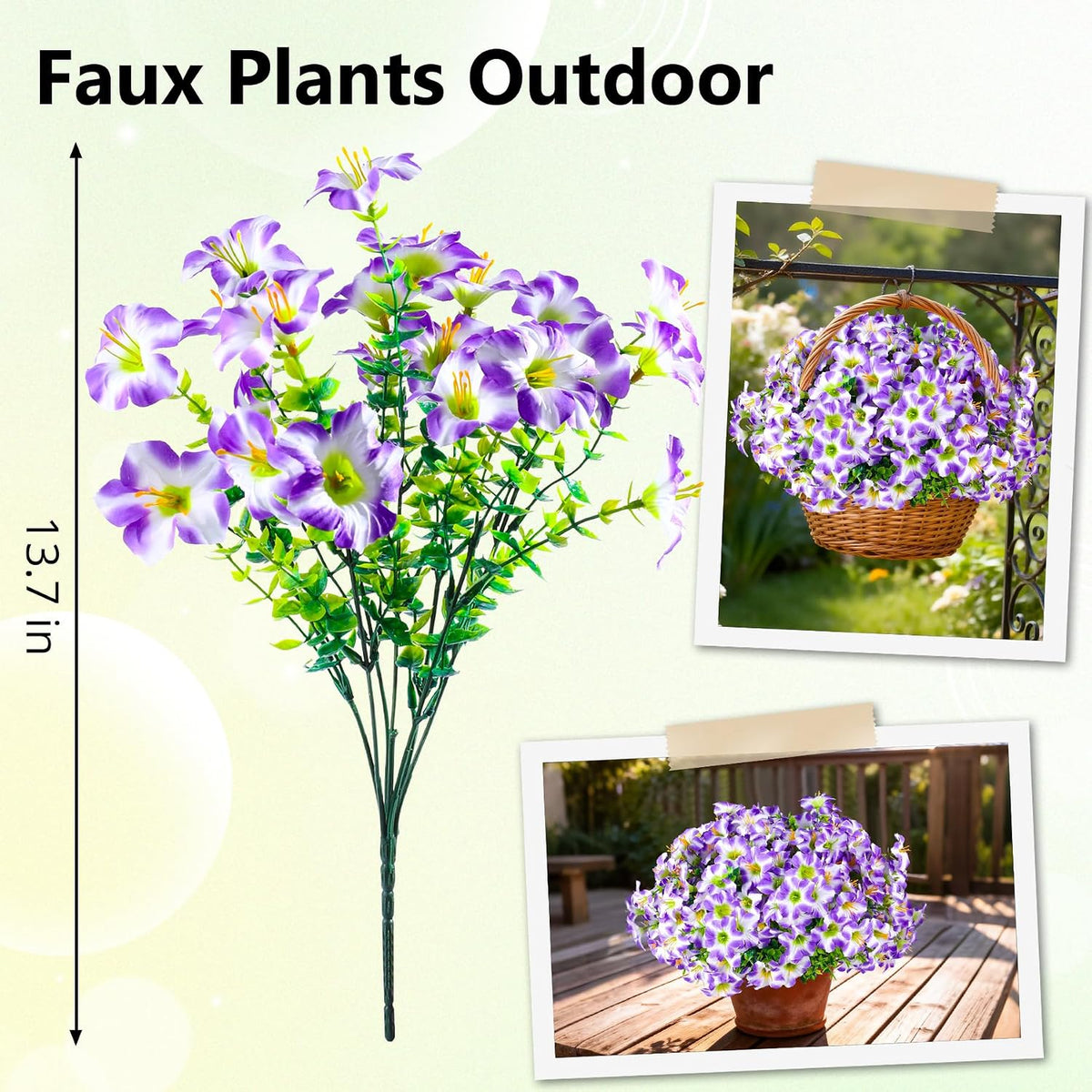 10pcs UV Resistant Faux Petunia Outdoor Flowers,Light Purple White