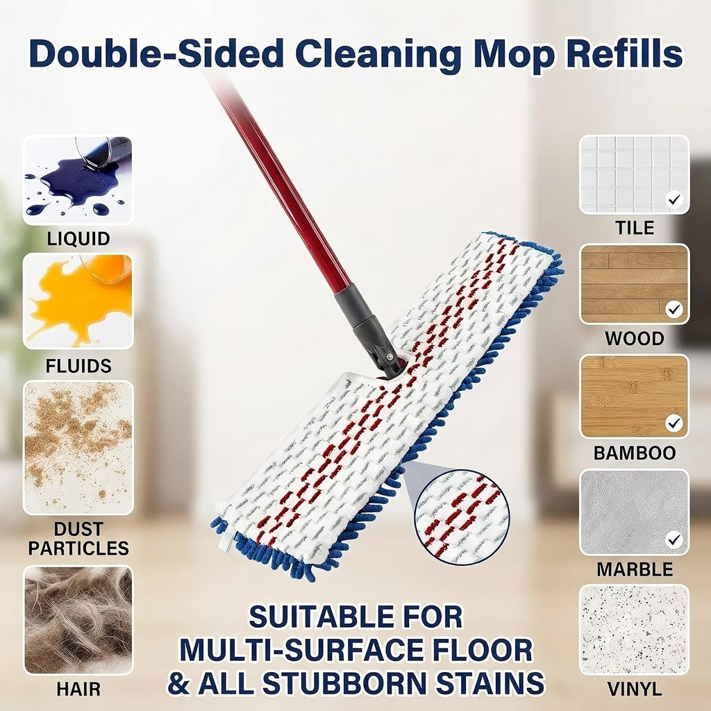 4 Pack Microfiber Flip Mop Refills,Compatible with O-Cedar Double Sided Mop Replace,Replacement Reusable Heads with Microfiber & Chenille for Dry/Wet Use,Machine Washable