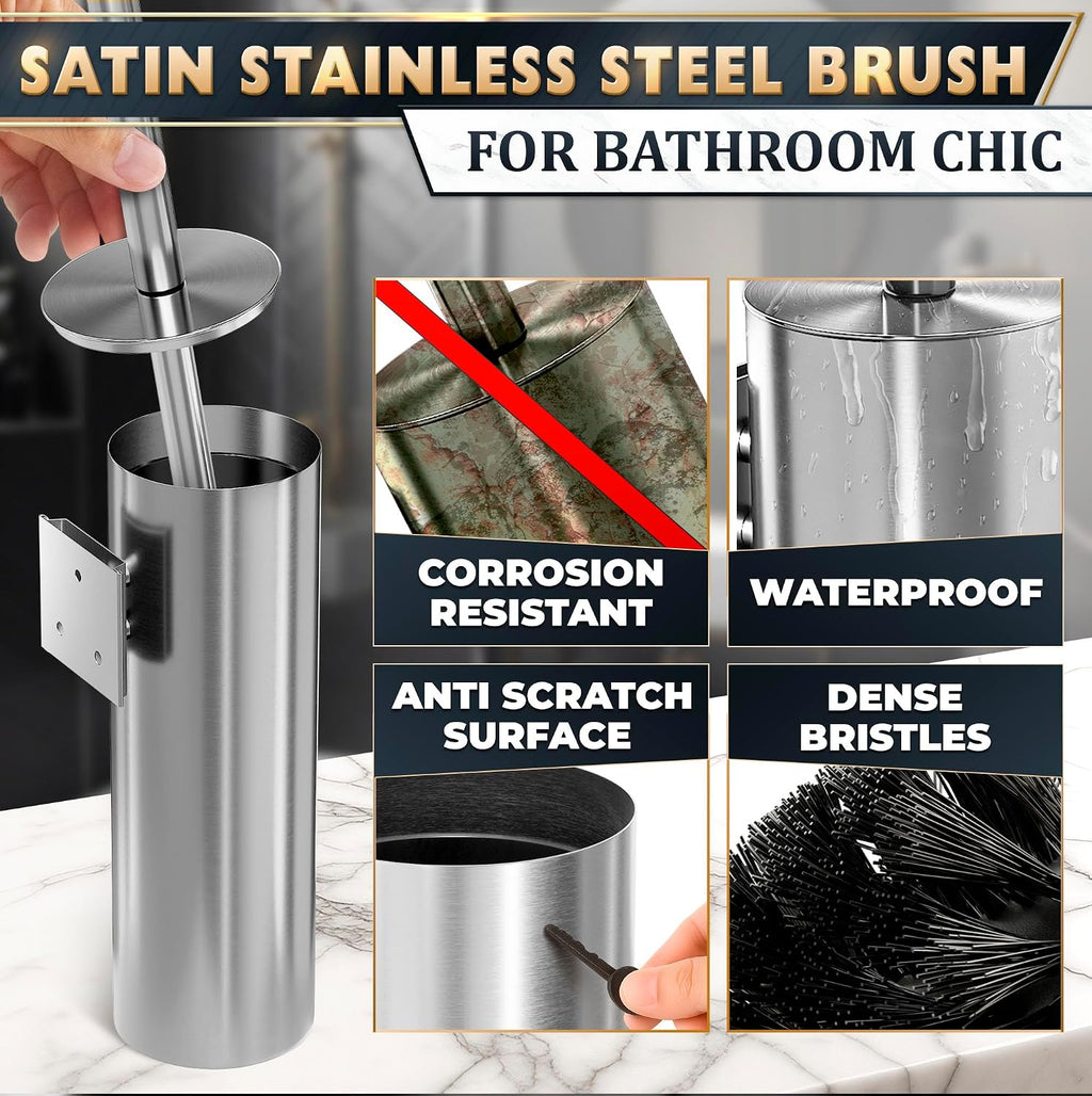 Wall-Mounted Toilet Brush and Holder Set, Stainless Steel (Silver)