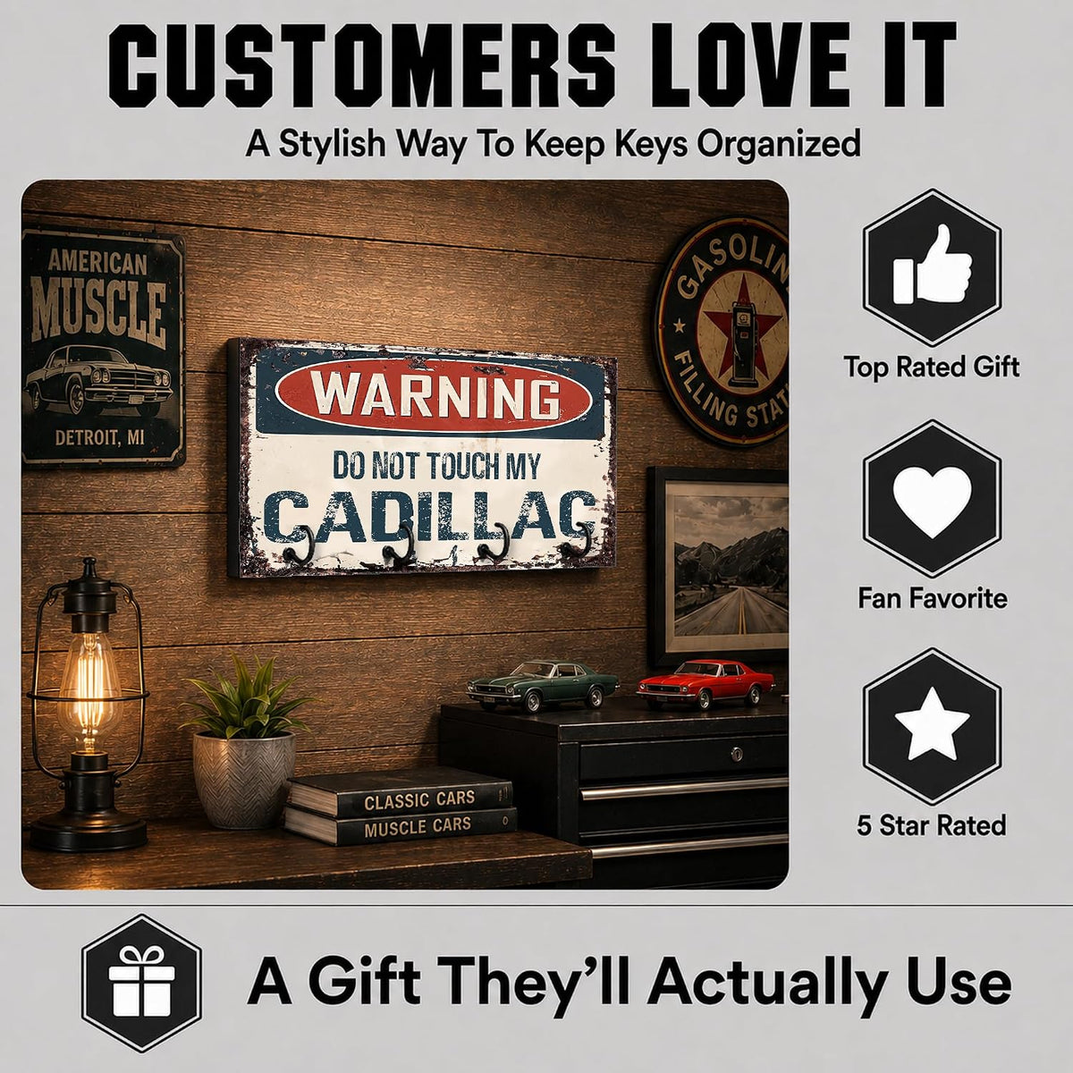 Compatible with Cadillac Warning Do Not Touch My Cadillac Rusty Grunge Old Antique Design Key Hanger Organizer Wall Mount Rack For Holders the Home Keys Ring Decorative Hangers Decor Hook Holder
