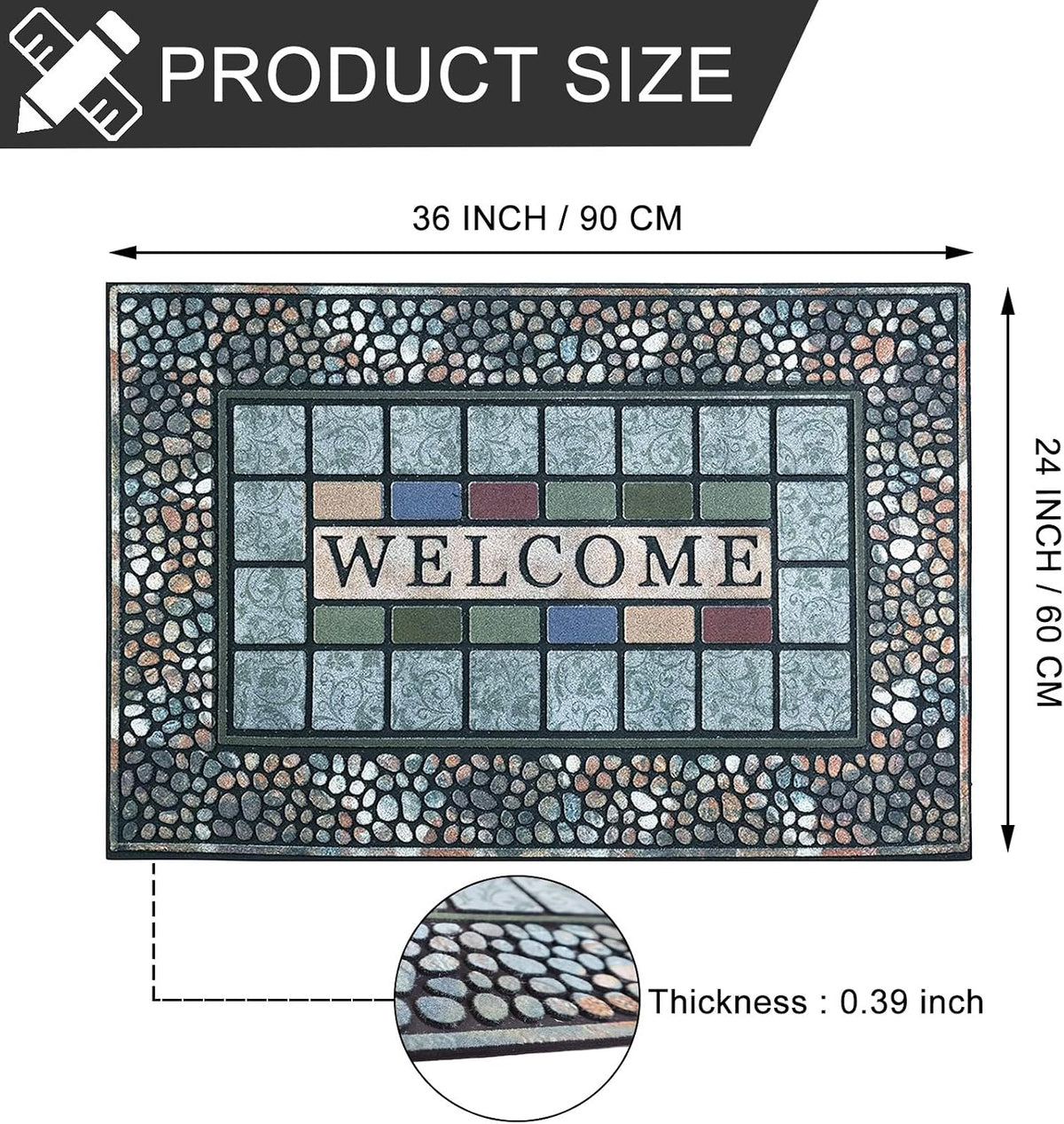 CHICHIC Rectangle Entrance Door Mat Large 24 x 36 Inch Entry Way High Traffic Area Doormat Front Door Rugs Outdoors Heavy Duty Welcome Mat, Non Slip Rubber Back Low Profile for Garage