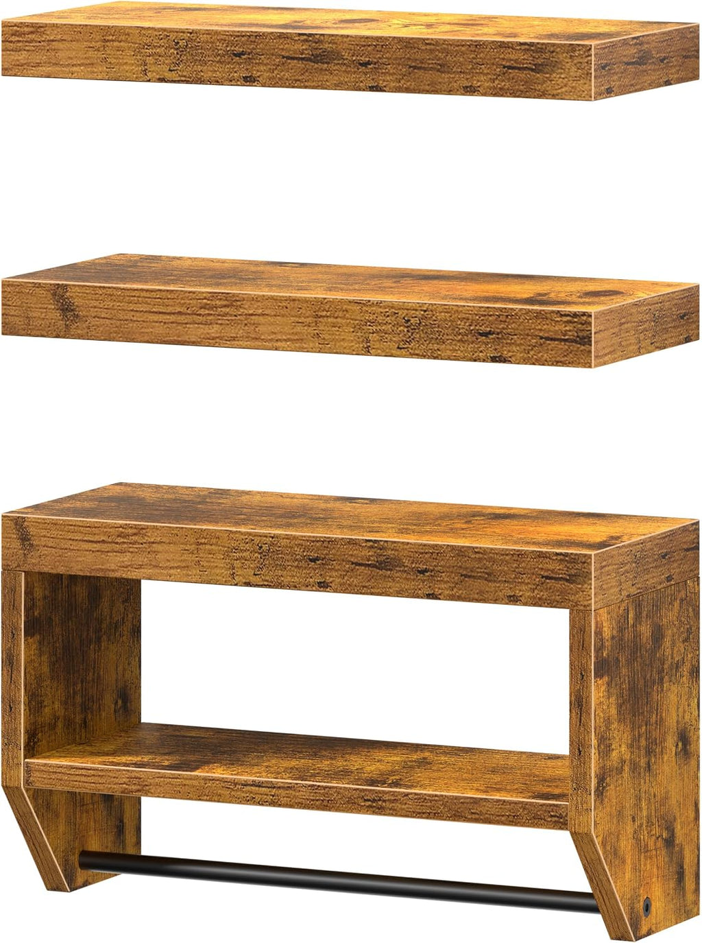 QEEIG Bathroom Wall Shelf Floating Shelves (Brown, Set of 3, 15.7")