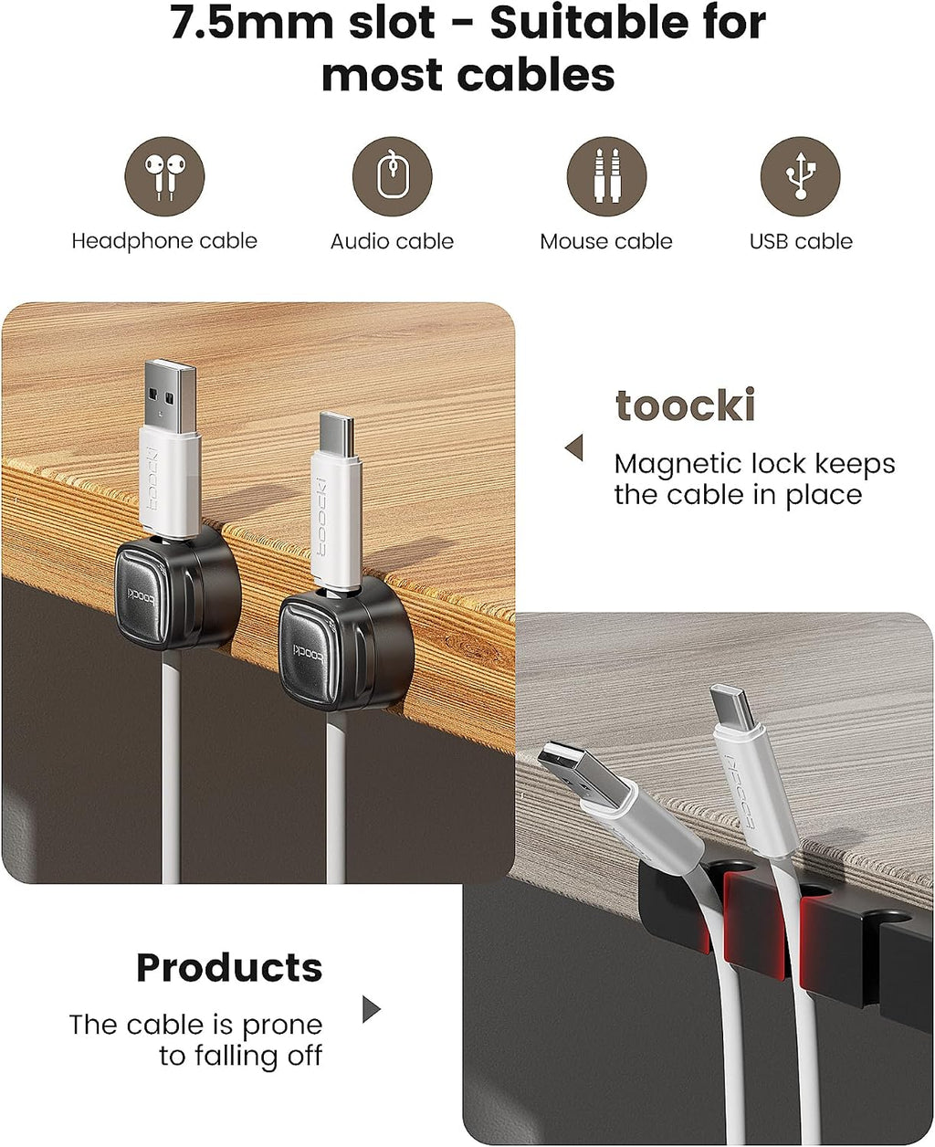 Toocki 6 Pack Magnetic Cable Clips, Black