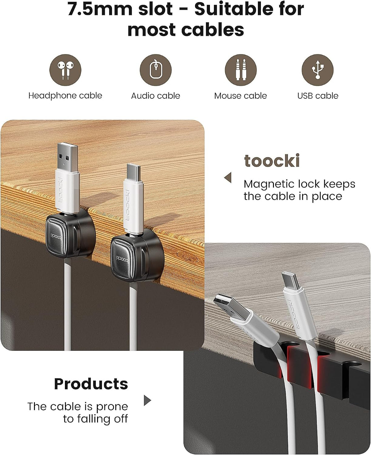 Toocki 6 Pack Magnetic Cable Clips, Black