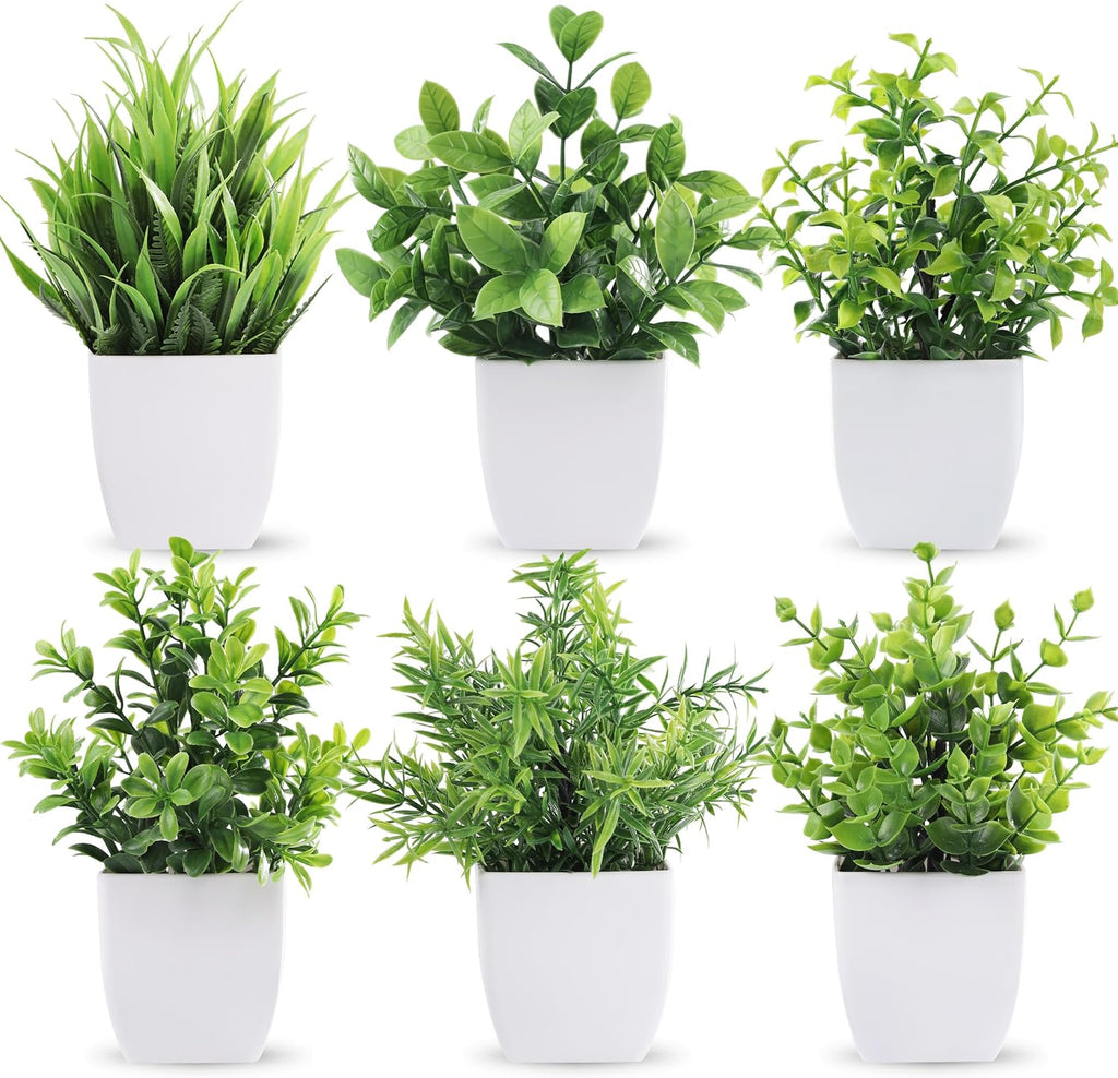 Der Rose 6 Pack Small Potted Fake Plants for Bathroom Home Decor Indoor