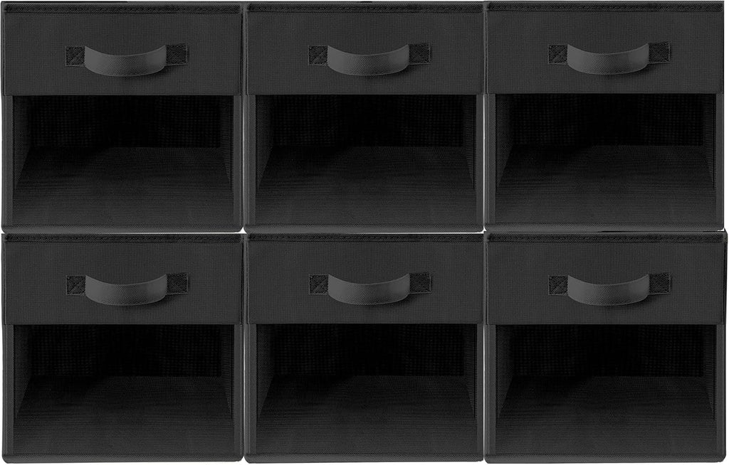 Storage Cubes with Clear Window, 11" Storage Bins, Foldable Cube Storage Box, Fabric Closet Organizers with Handles for Home, Office, Shelf, Closets, Living Room, Black, 6 Pack