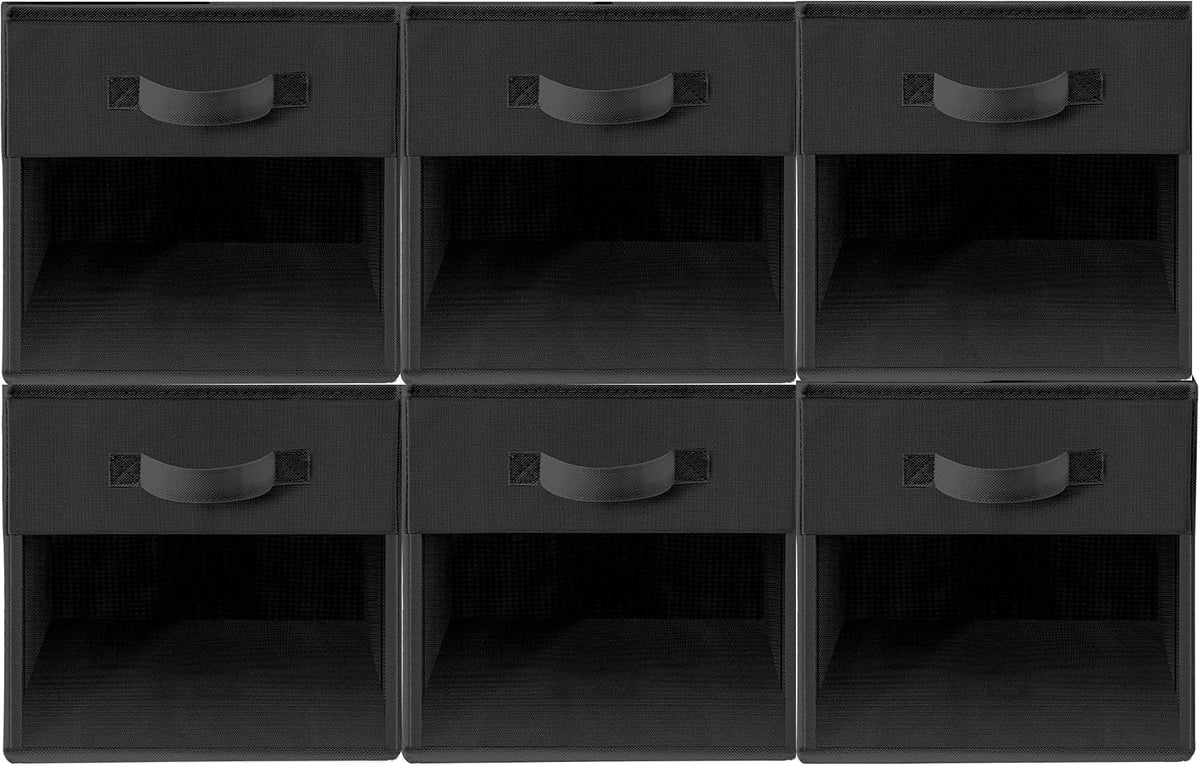 Storage Cubes with Clear Window, 11" Storage Bins, Foldable Cube Storage Box, Fabric Closet Organizers with Handles for Home, Office, Shelf, Closets, Living Room, Black, 6 Pack