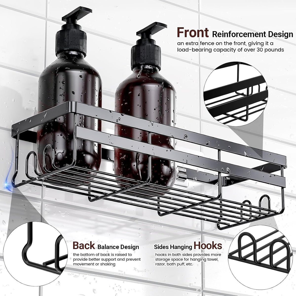WOWBOX 4 Pack Adhesive Shower Caddies, No Drill Bathroom Shelves, X-Large