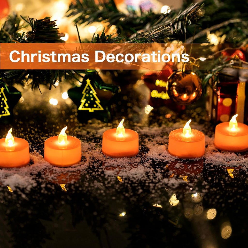 LANKER 24 Pack Orange Tea Lights Candles, Flickering Warm Yellow Flameless LED Candles (Orange)