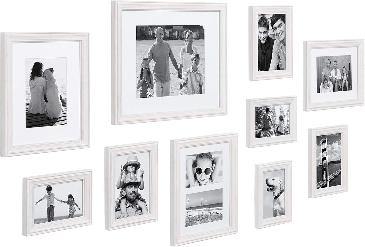 Kate and Laurel Bordeaux Modern Gallery Wall Kit, Set of 10 with Assorted Size Frames with White-Wash Finish