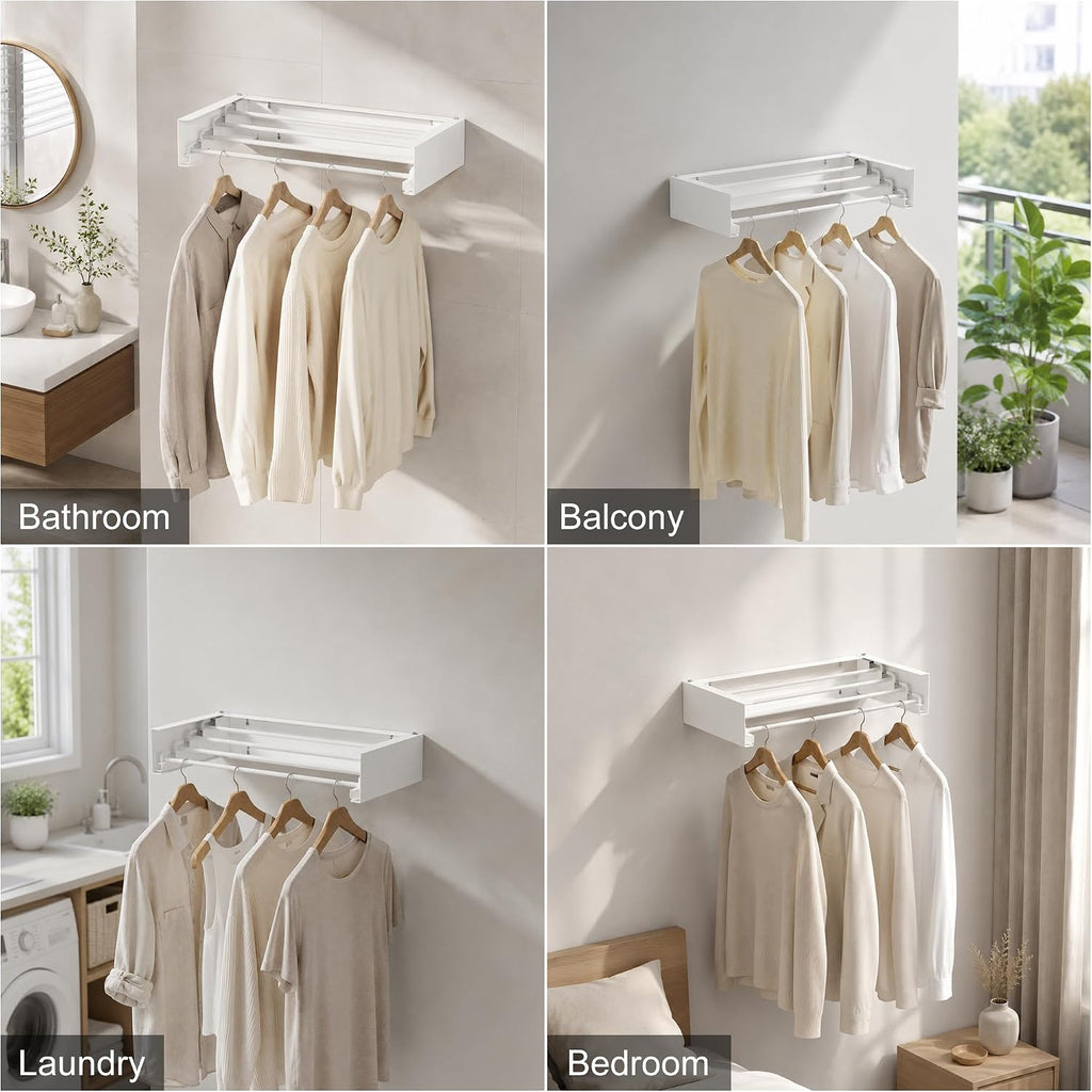 RFOUO Wall Mounted Clothes Drying Rack,White 19.7",