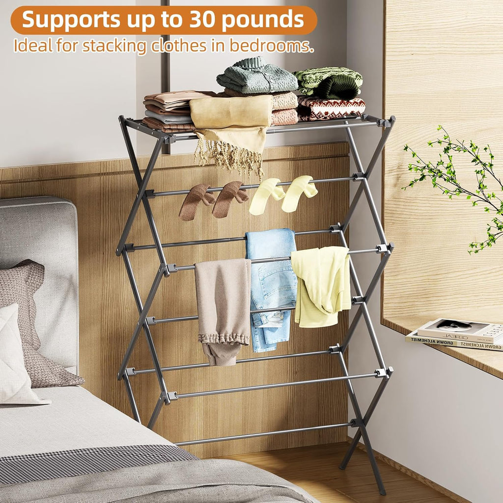 Clothes Drying Rack Foldable, Drying Rack Clothing Antirust Laundry Drying Rack Collapsible for Indoor Outdoor, 11.8" D x 34.5" W x 35.5" H, Grey