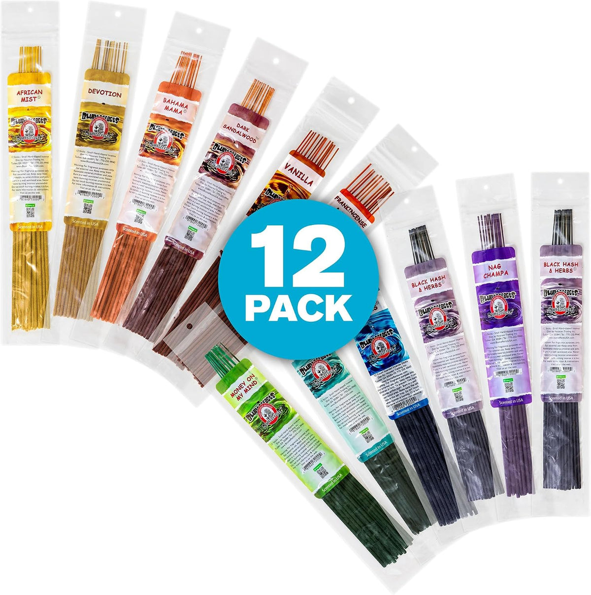 Blunteffects Hand-Dipped Incense Sticks 144-Pack, 12 Scents