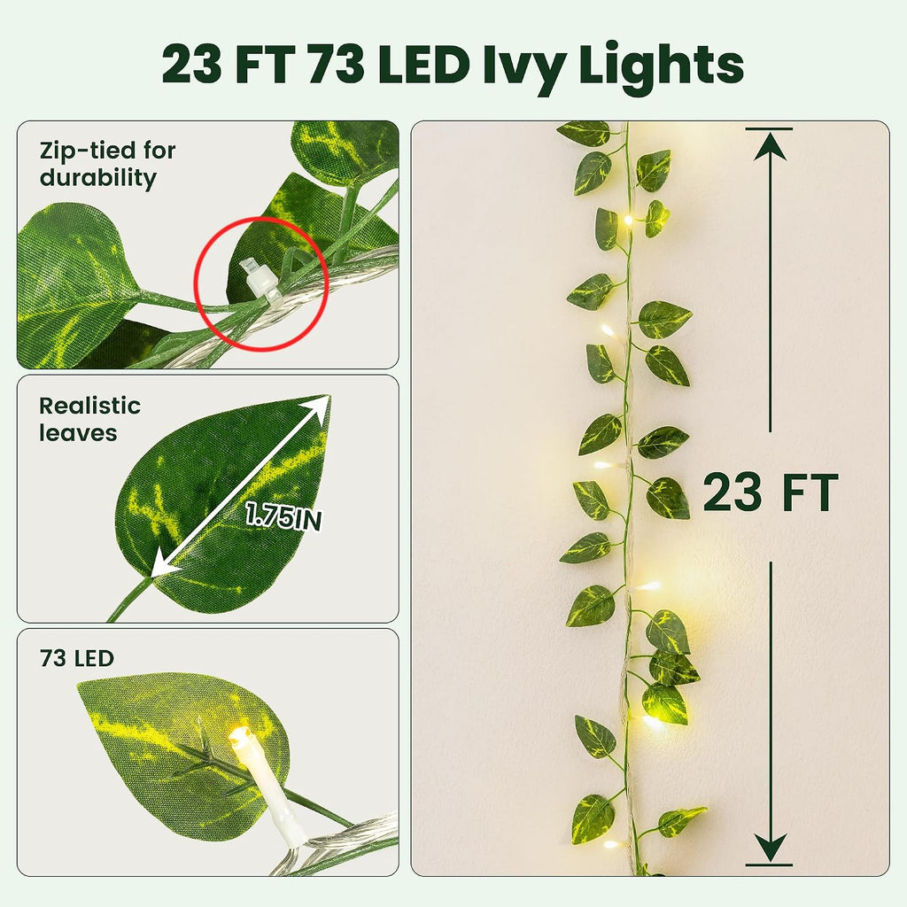 HEYFUNi Vines with Lights 23FT, Faux Pothos String Lights Plug in