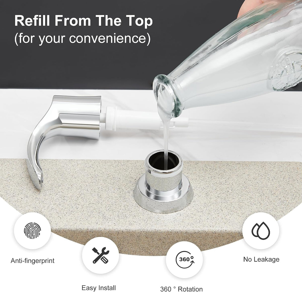 GAGALIFE Kitchen Sink Soap Dispenser with 17 Ounce Large Bottle, G080C