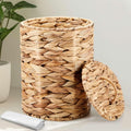 Ctosree 3.8 Gal Large Trash Can with Lid Boho Woven Wicker Waste, Natural