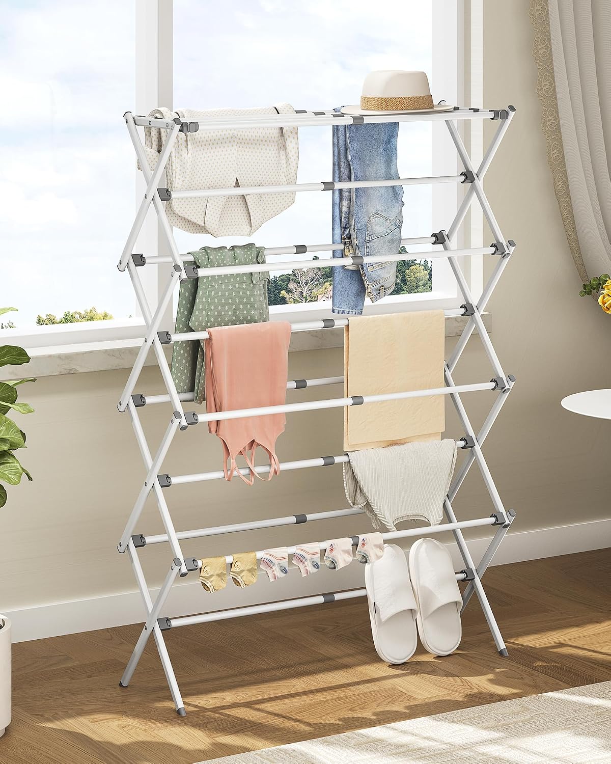 APEXCHASER 4-Tier Foldable Clothes Drying Rack, 48.8" H, White