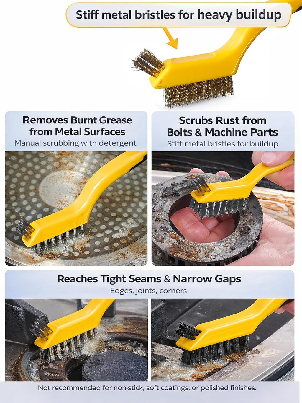 Rust Remover Wire Brush Set, 6 Pcs Brass/Stainless Steel/Nylon