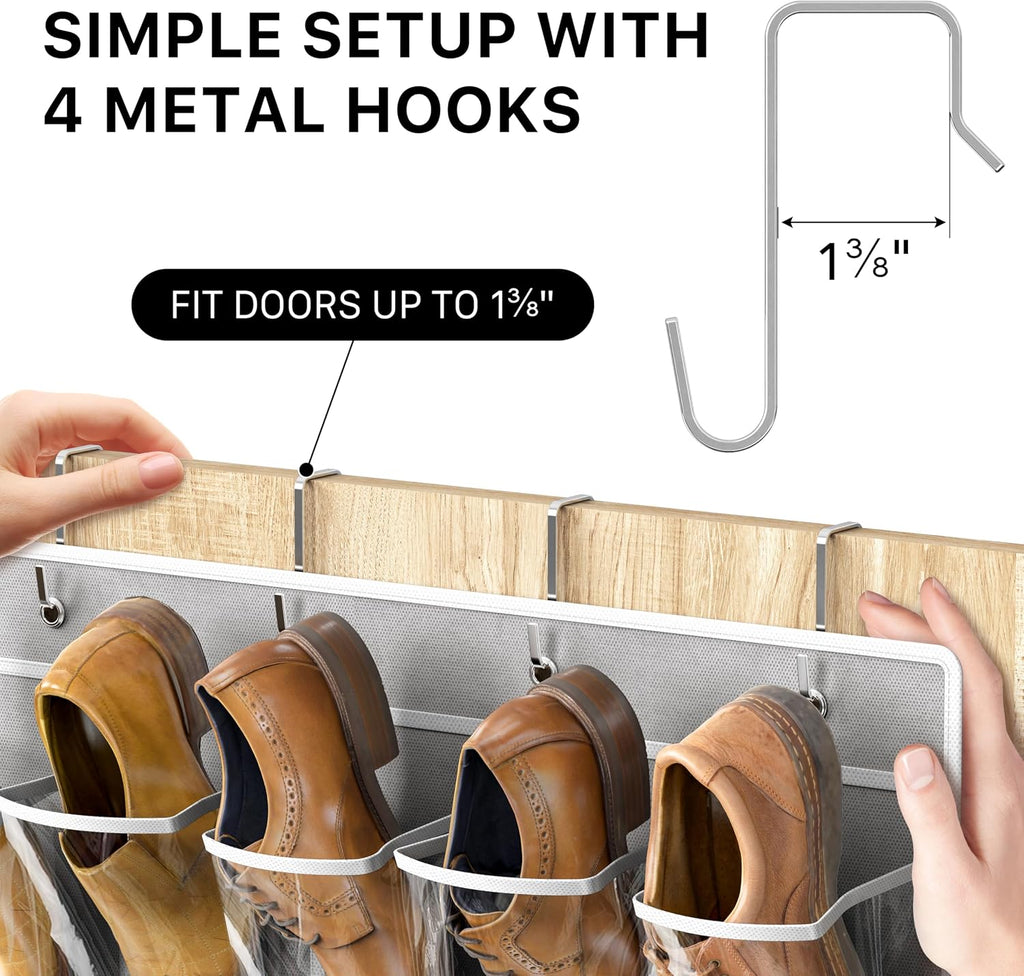Simple Houseware 40 Pockets Large Clear Over the Door Shoe Organizer, Gray