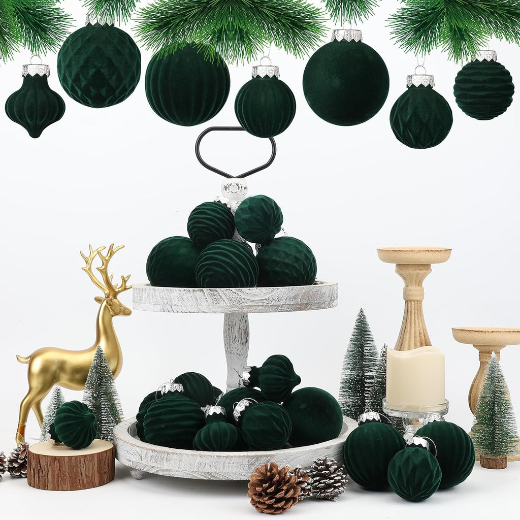 ZenNex 25Pack Velvet Xmas Ball Ornaments for Christmas Tree, Emerald Green