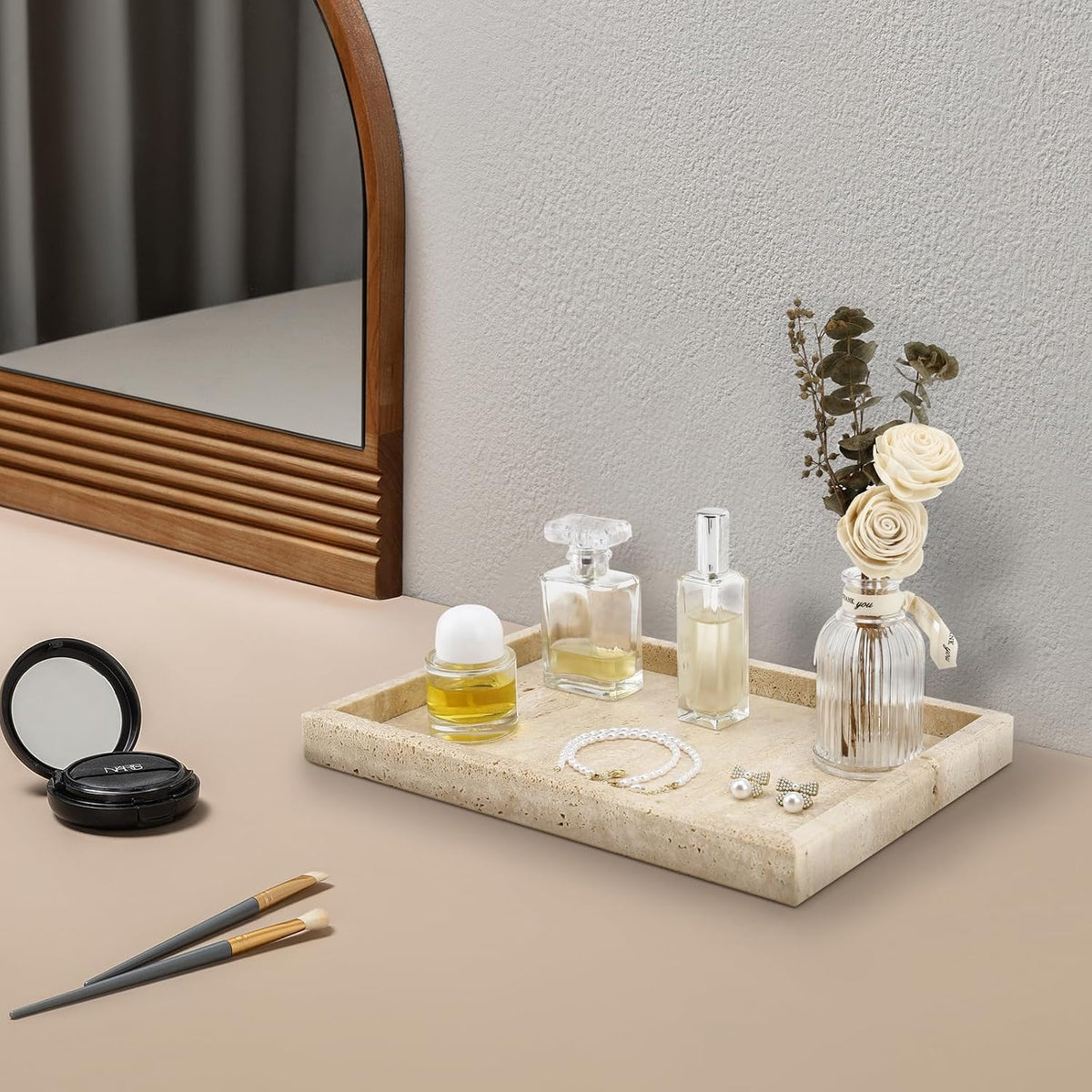 Real Natural Travertine Tray for Bathroom, Vanity, Kitchen Counter
