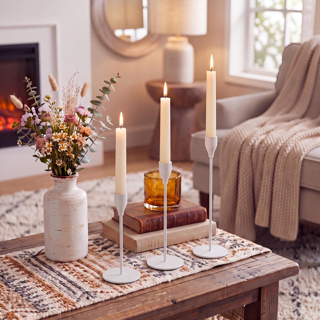 18 Pcs White Tall Taper Candle Holders, 3 Sizes, Fits 3/4" Candles