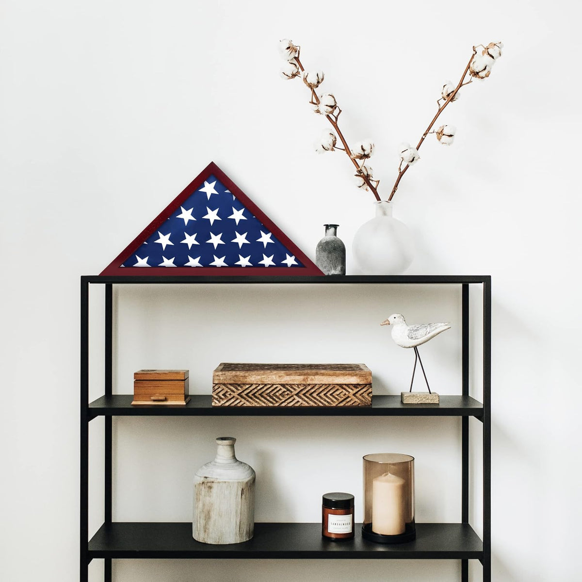 Flag Case for American Veteran Burial Flag Solid Wood Military Flag Display Case Funeral Flag Flag Shadow Boxes to Fit a Folded 5'x9.5' American Flag with Polished Plexiglass