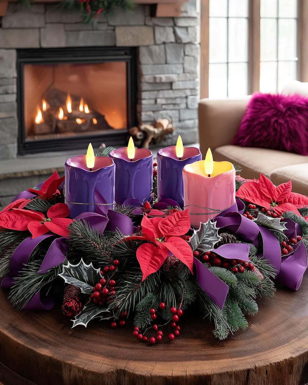 Homemory 2"x 2" Purple & Pink 6 Hour Timer Flameless Votive Candles, 6 Pack