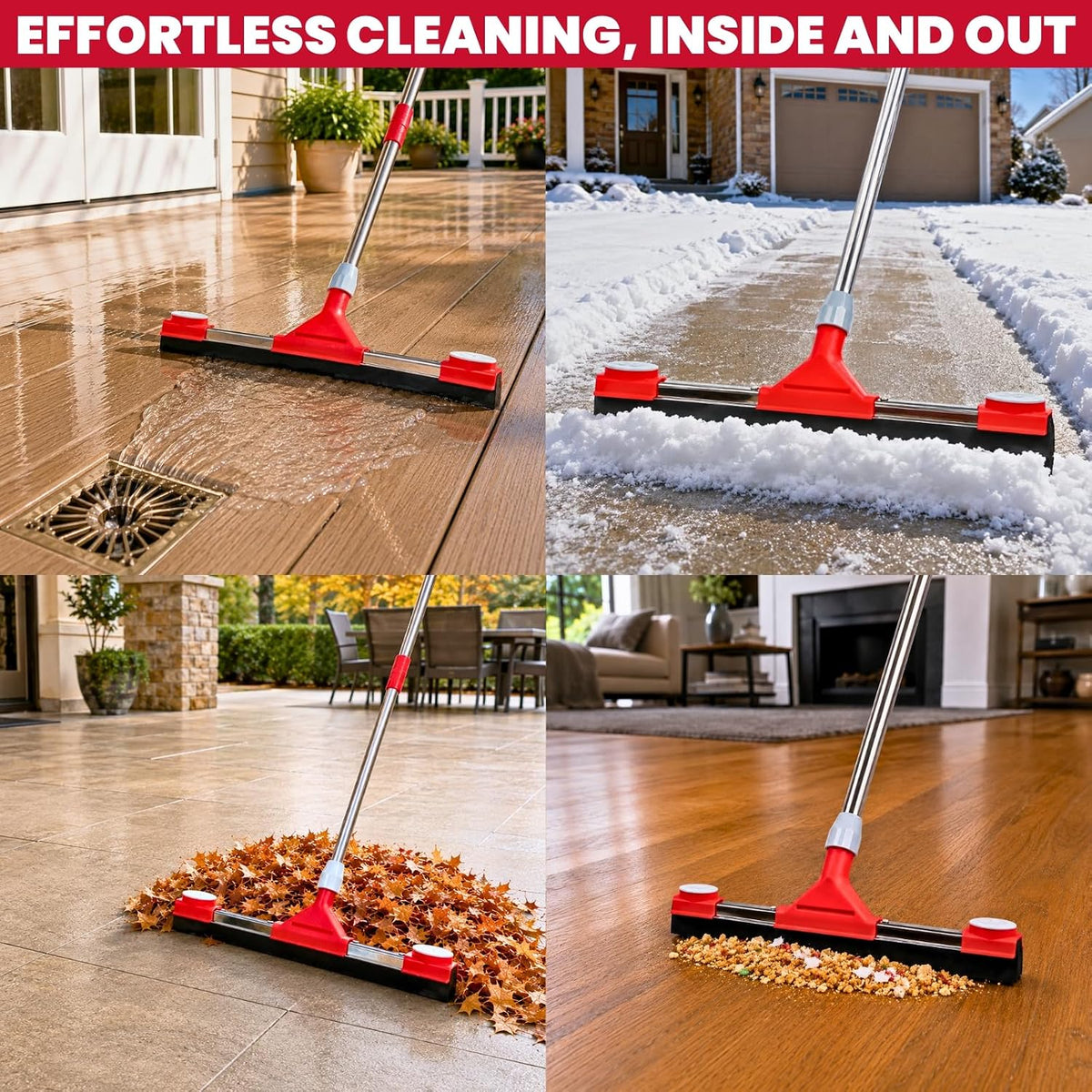 Floor Squeegee Scrubber with Extendable 62" Long Handle