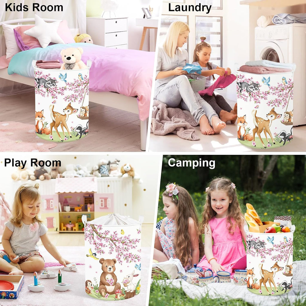 Clasty Animal Flower Kid Storage Basket Foldable Laundry Hamper, 45L Deer