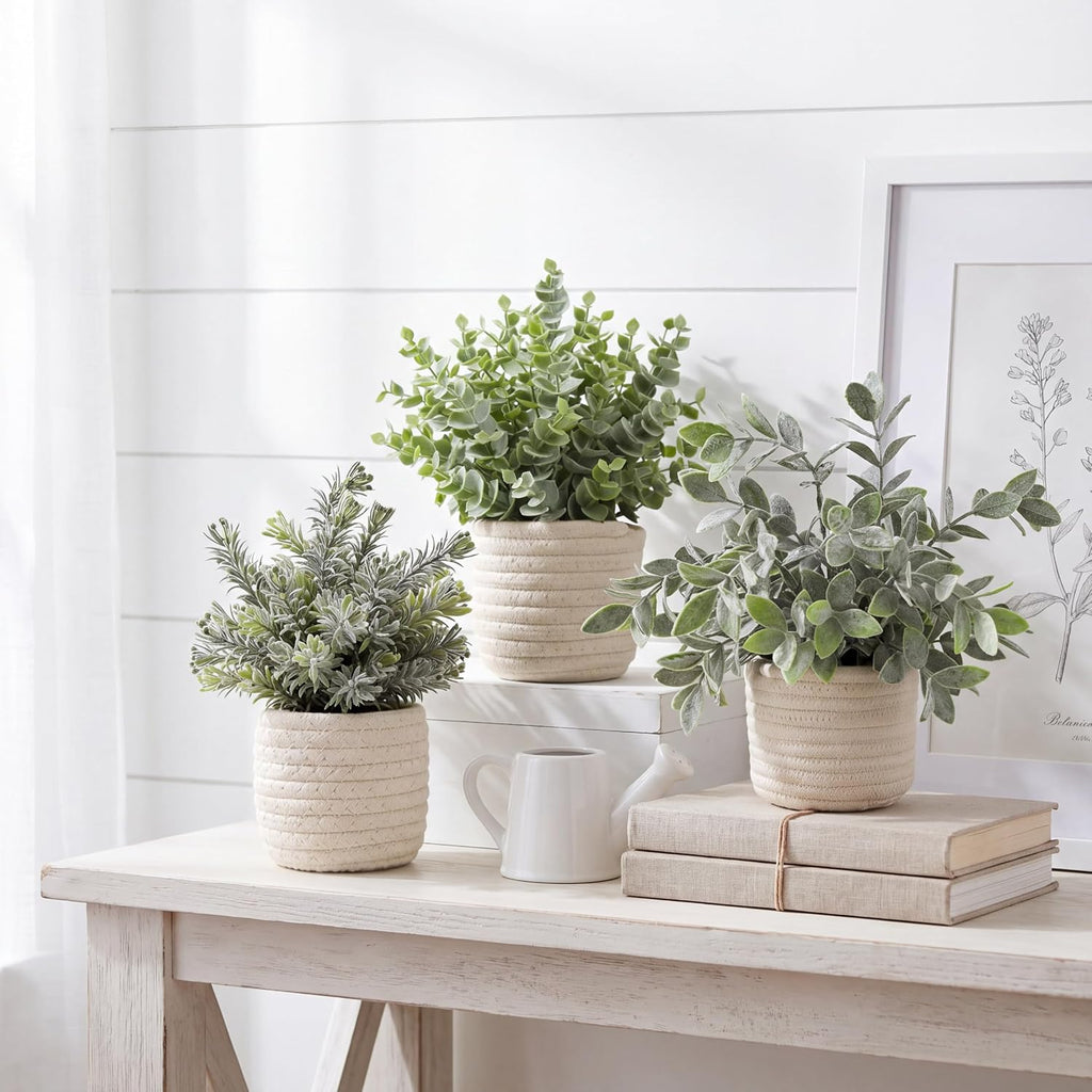 Hopewood Faux Plants, Small Fake Plant for Bathroom, Decorative Artificial Plants for Farmhouse Desk Shelf Decor with A Weave Basket (9.8inch)