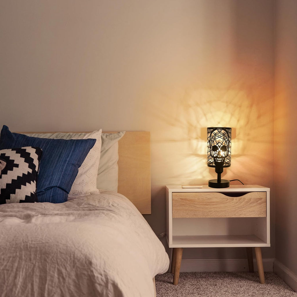 Set of 2 Skull Table Lamp for Bedroom with Plug in Switch