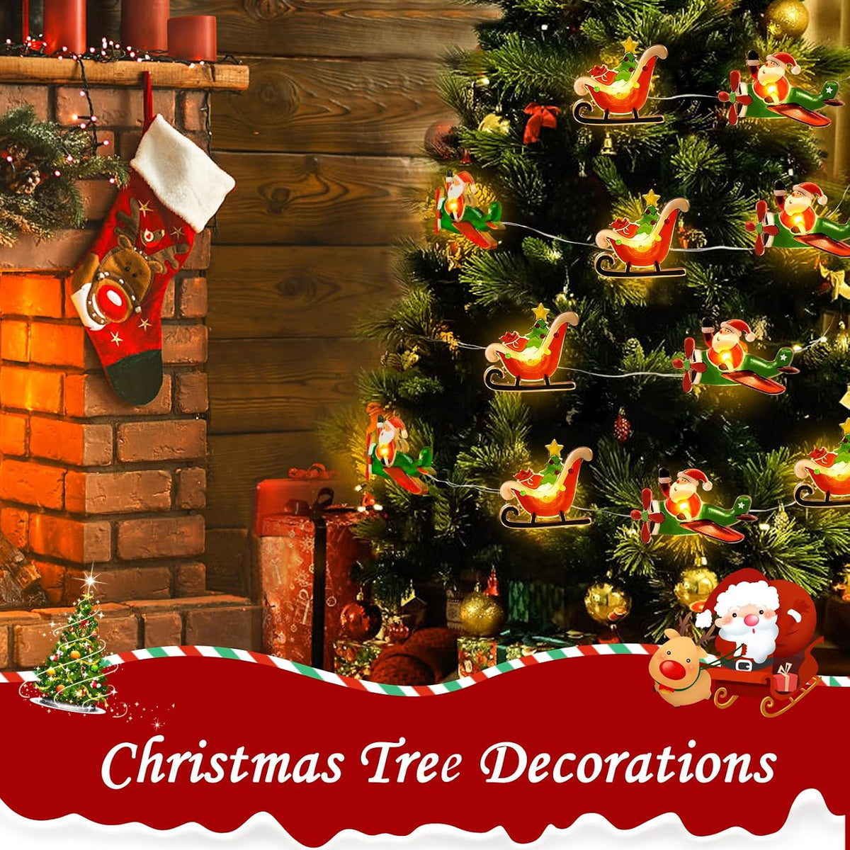 Coquimbo Christmas Lights Indoor Decorations, 10FT 30 LED Santa Claus Sleigh Christmas Tree String Lights Fairy Lights for Home Decor Xmas Tree Indoor Outdoor Holiday Party Decorations