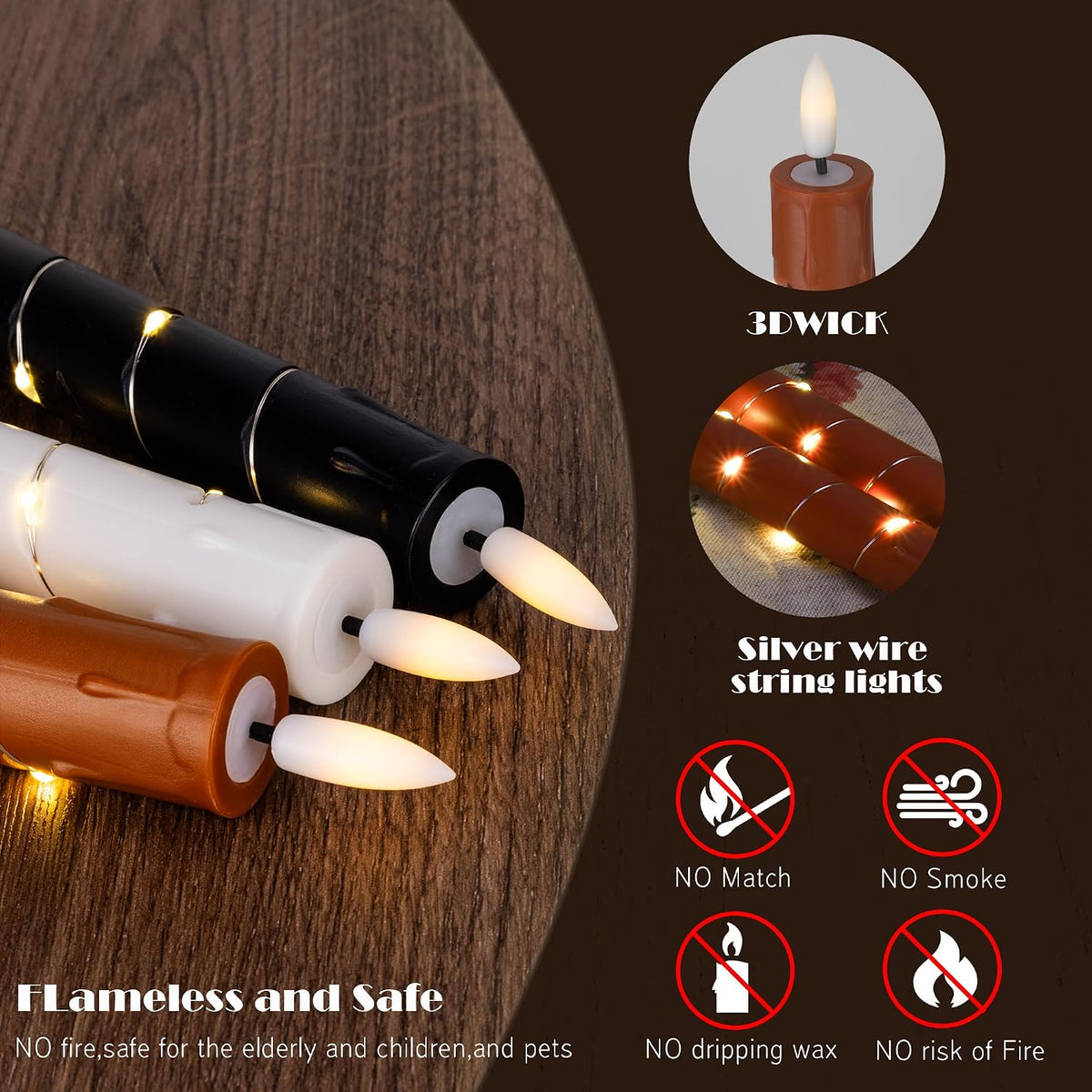 JOIONE Christmas Flameless Taper Candles with Remote，6Pcs Xmas Decor