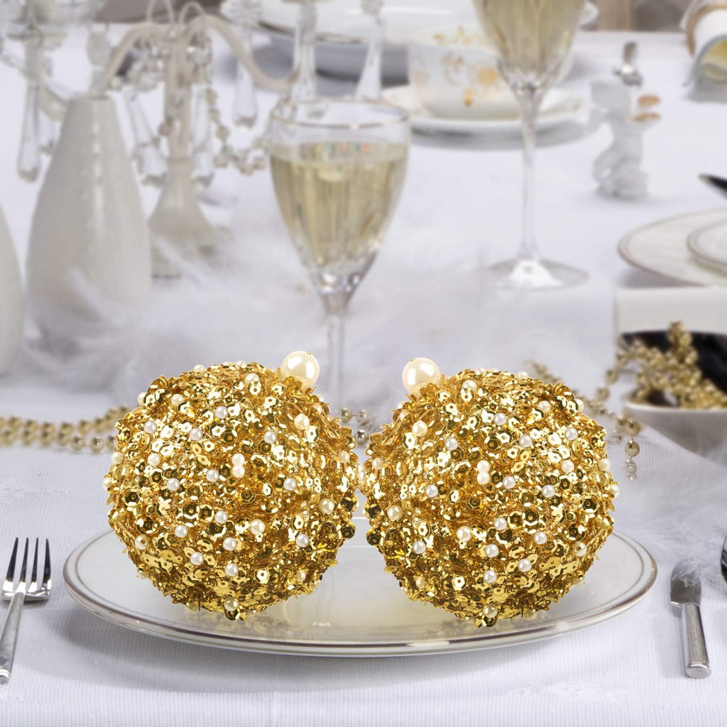 4.25" Christmas Ball Ornaments, 4pc Set Gold Shatterproof Christmas Decorations Tree Balls for Xmas Trees Wedding Party Holiday Decorations (Gold)