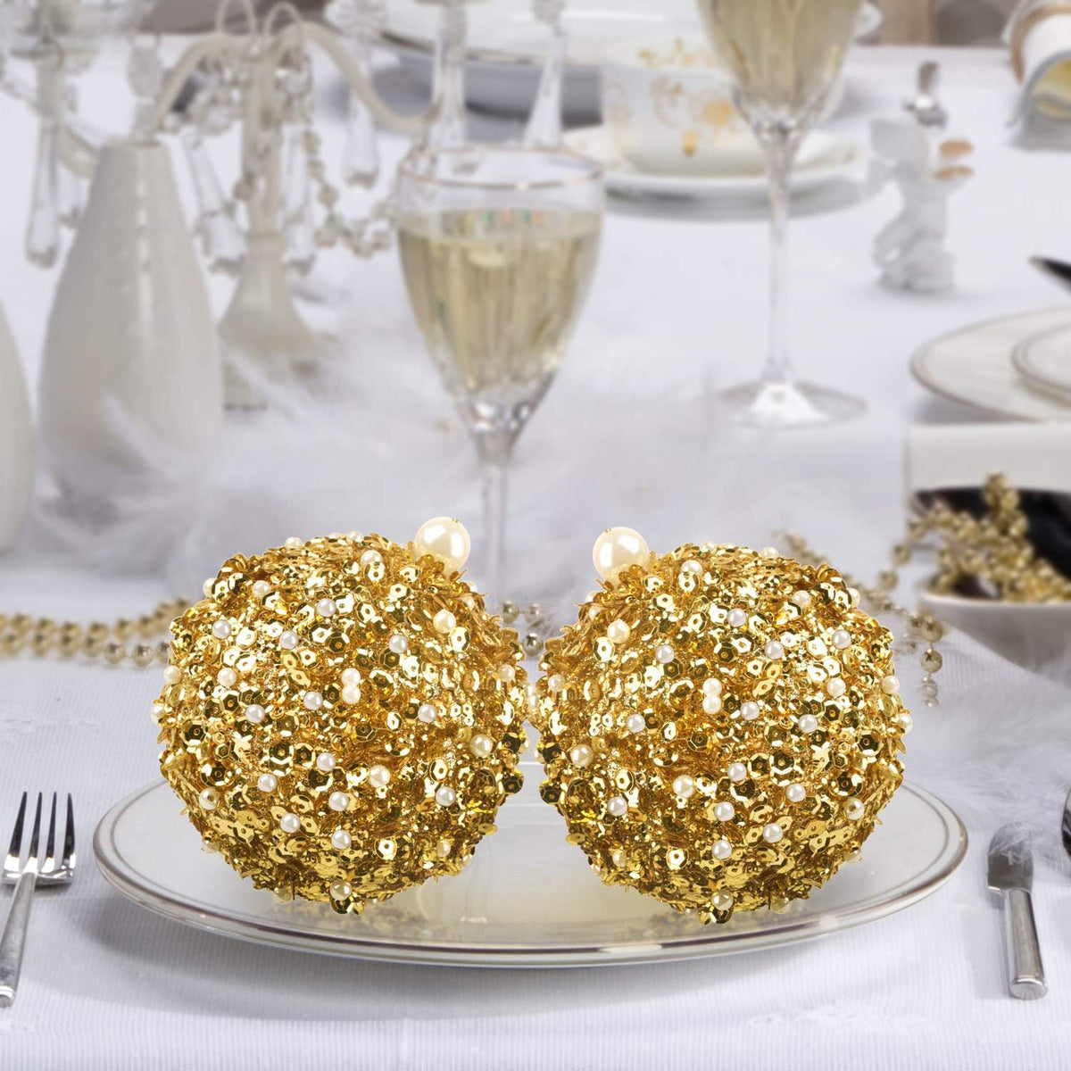 4.25" Christmas Ball Ornaments, 4pc Set Gold Shatterproof Christmas Decorations Tree Balls for Xmas Trees Wedding Party Holiday Decorations (Gold)