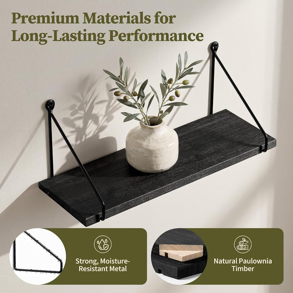 Afuly Black Floating Shelves for Wall, Display Wall Shelf, Solid Wood