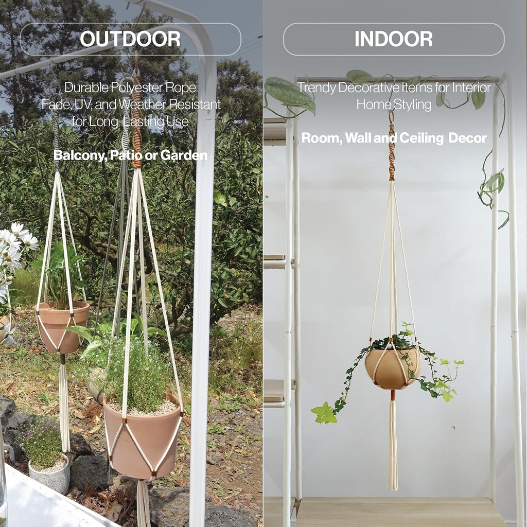 Macrame Plant Hanger Polyester Rope 42 Inch Outdoor Indoor Adjustable Hanging Planter for up to 10 Inch Plant Pot Modern Boho Home Decor (1, Ivory/Burnt Orange)